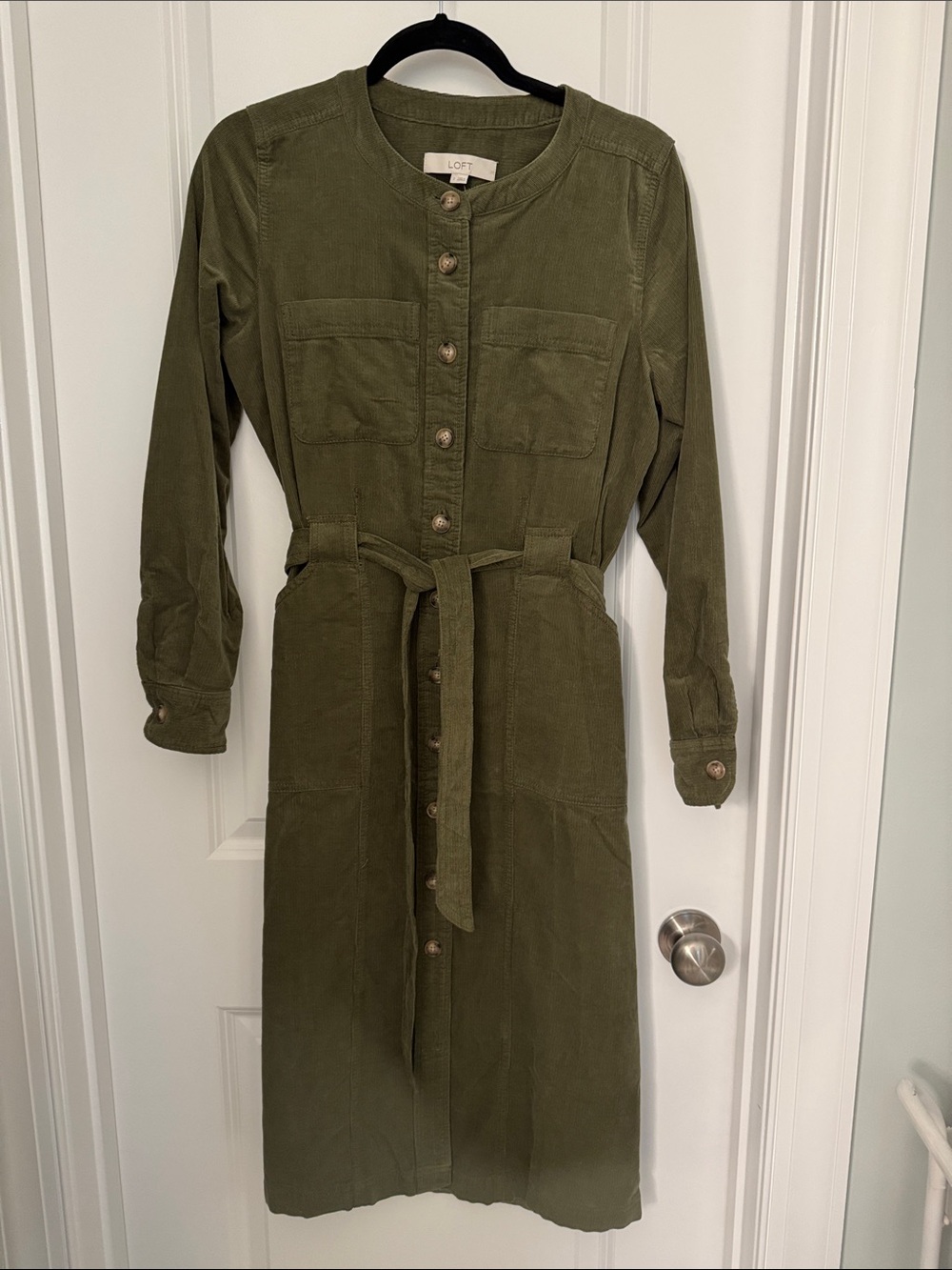 NWT LOFT Button Down Olive Green Corduroy Maxi Dress